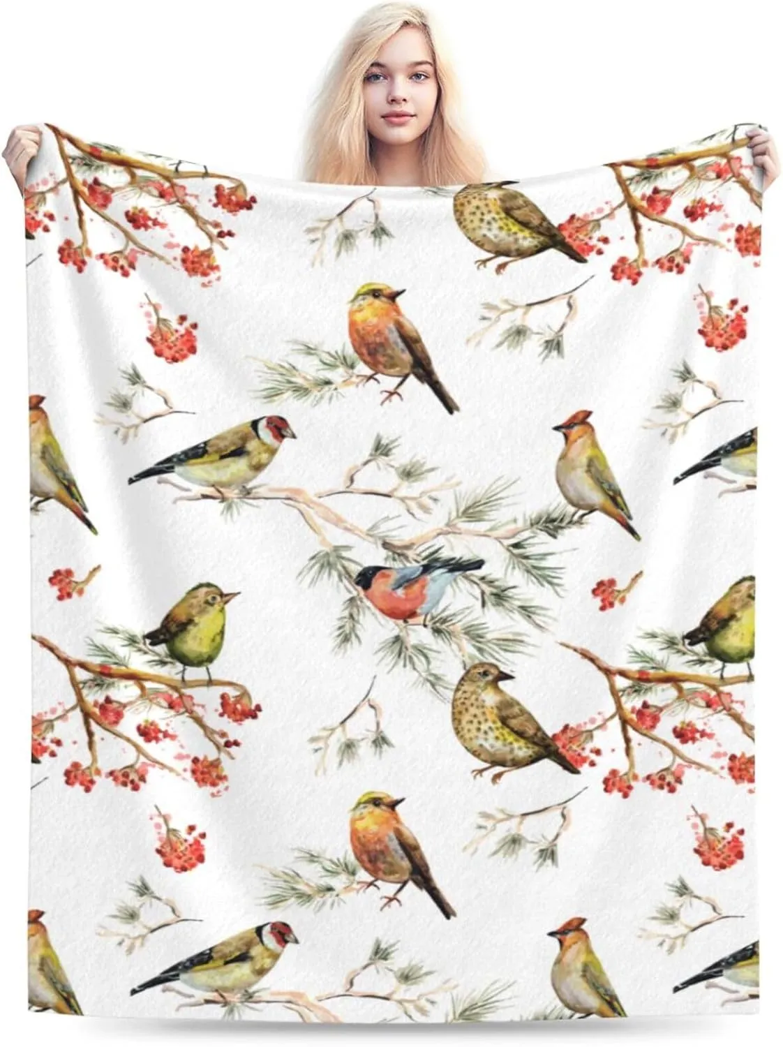 Forest Bird Spring Blanket, Soft Blankets Flannel Bed Throw Cozy Lightweight Plush Gifts for Kids Boys Girls Women Men Sofa Couch Bedroom Living Rooms Warm All Season, Home Decor, 60"x50"