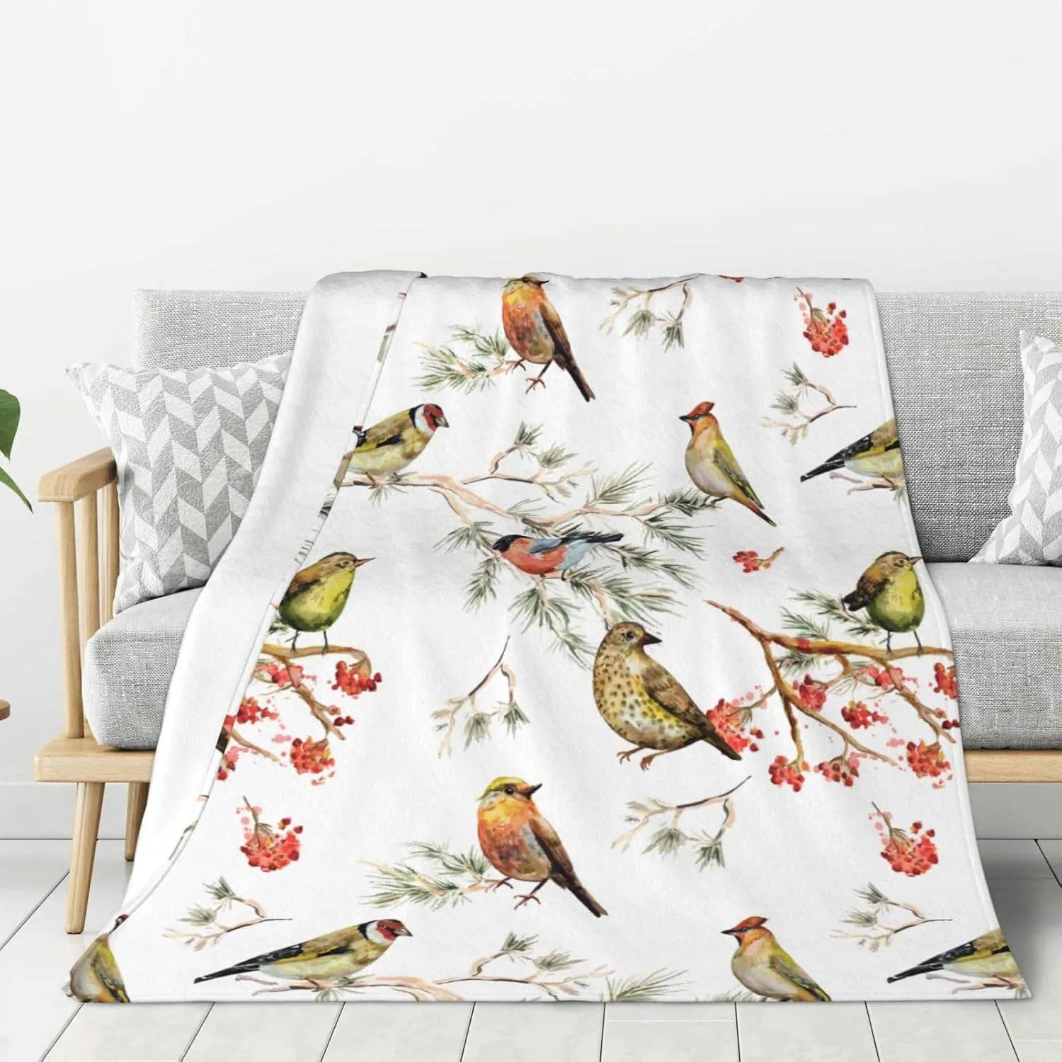 Forest Bird Spring Blanket, Soft Blankets Flannel Bed Throw Cozy Lightweight Plush Gifts for Kids Boys Girls Women Men Sofa Couch Bedroom Living Rooms Warm All Season, Home Decor, 60"x50"