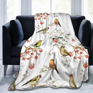 Forest Bird Spring Blanket, Soft Blankets Flannel Bed Throw Cozy Lightweight Plush Gifts for Kids Boys Girls Women Men Sofa Couch Bedroom Living Rooms Warm All Season, Home Decor, 60"x50"