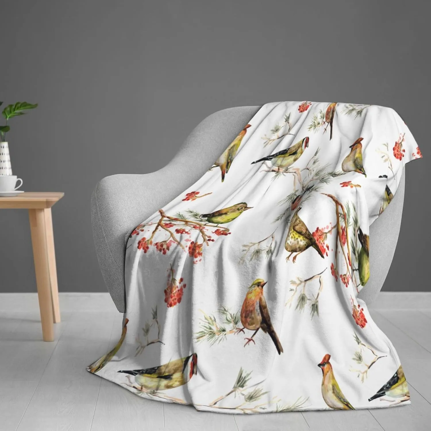 Forest Bird Spring Blanket, Soft Blankets Flannel Bed Throw Cozy Lightweight Plush Gifts for Kids Boys Girls Women Men Sofa Couch Bedroom Living Rooms Warm All Season, Home Decor, 60"x50"