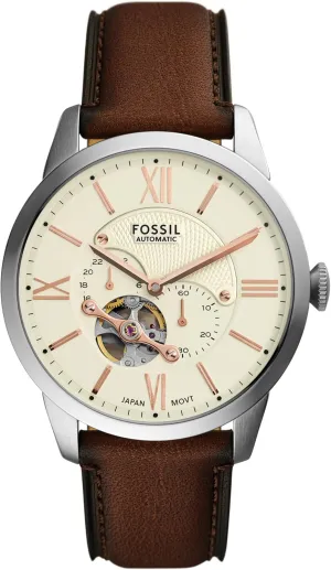 Fossil Men's Townsman Automatic Stainless Steel and Leather Two-Hand Skeleton Watch