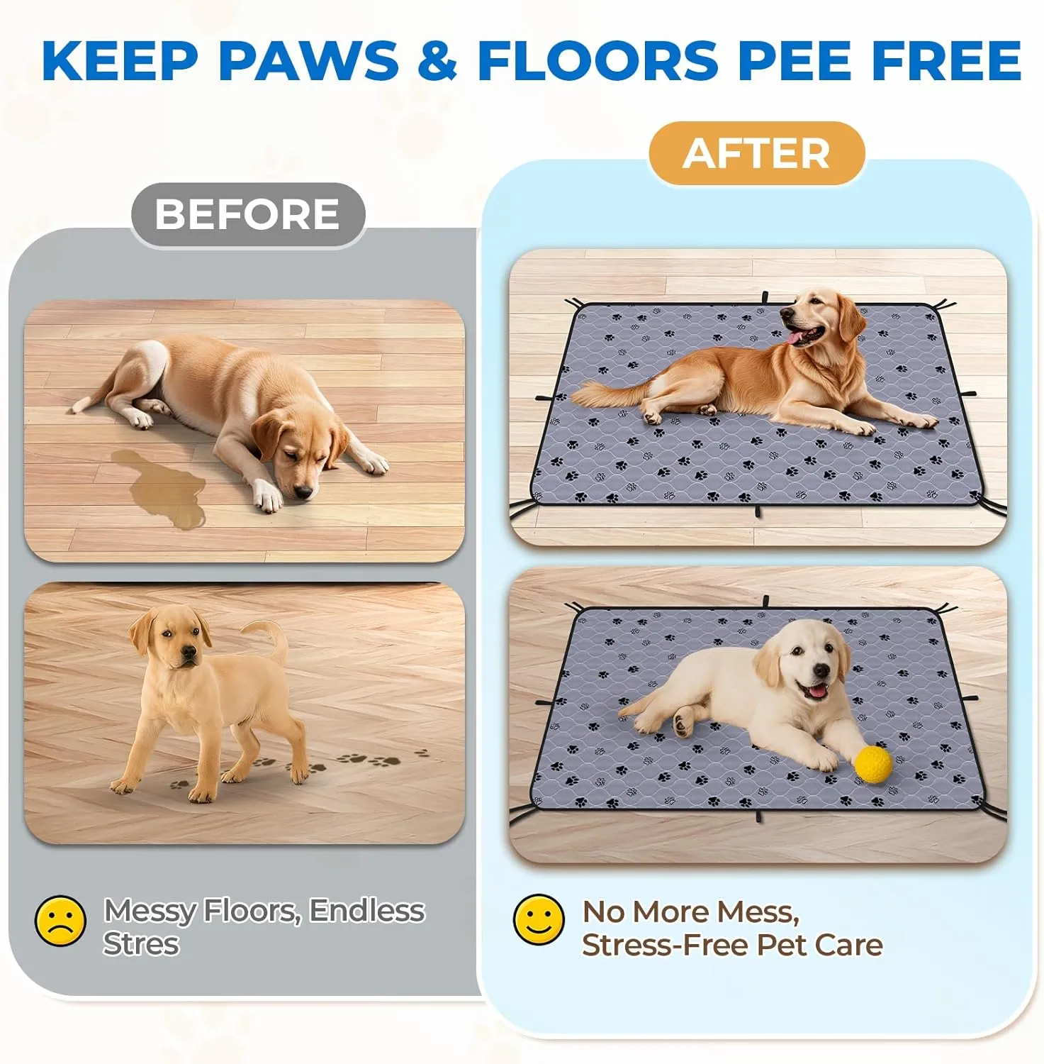 Fostanfly Washable Pee Pads for Dogs, 2 Pack 28''x34'' Large Ultra-Absorbent and Leak-Proof Non-Slip Reusable Potty Training Pads for Dogs, Puppy and Cats of Add 8 Lanyards