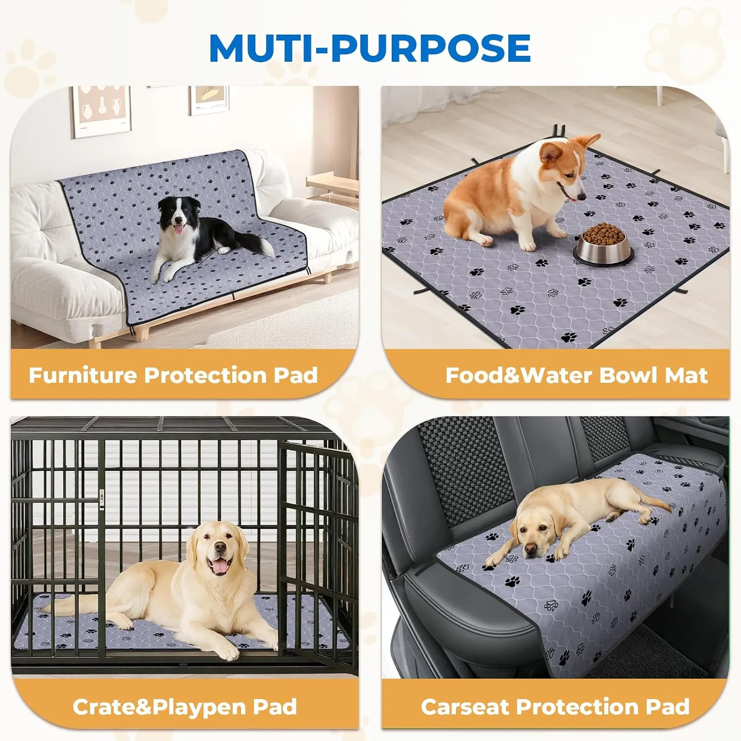 Fostanfly Washable Pee Pads for Dogs, 2 Pack 28''x34'' Large Ultra-Absorbent and Leak-Proof Non-Slip Reusable Potty Training Pads for Dogs, Puppy and Cats of Add 8 Lanyards