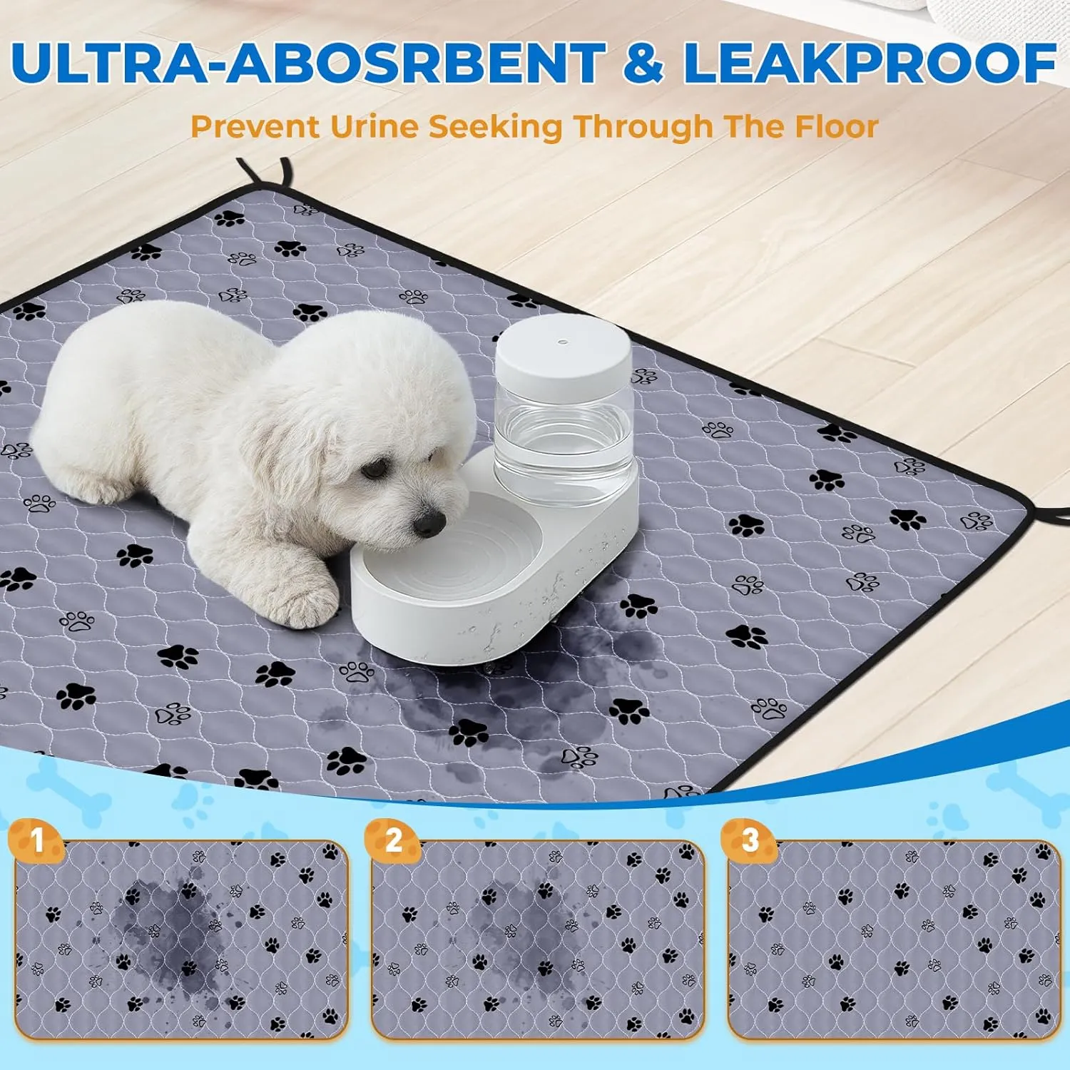 Fostanfly Washable Pee Pads for Dogs, 2 Pack Reusable Super Absorbent Potty Pads, Non-Slip and Leak-Proof 54"x54" for Whelping, Extra Large Potty Buddy Washable for Puppy