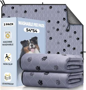 Fostanfly Washable Pee Pads for Dogs, 2 Pack Reusable Super Absorbent Potty Pads, Non-Slip and Leak-Proof 54"x54" for Whelping, Extra Large Potty Buddy Washable for Puppy