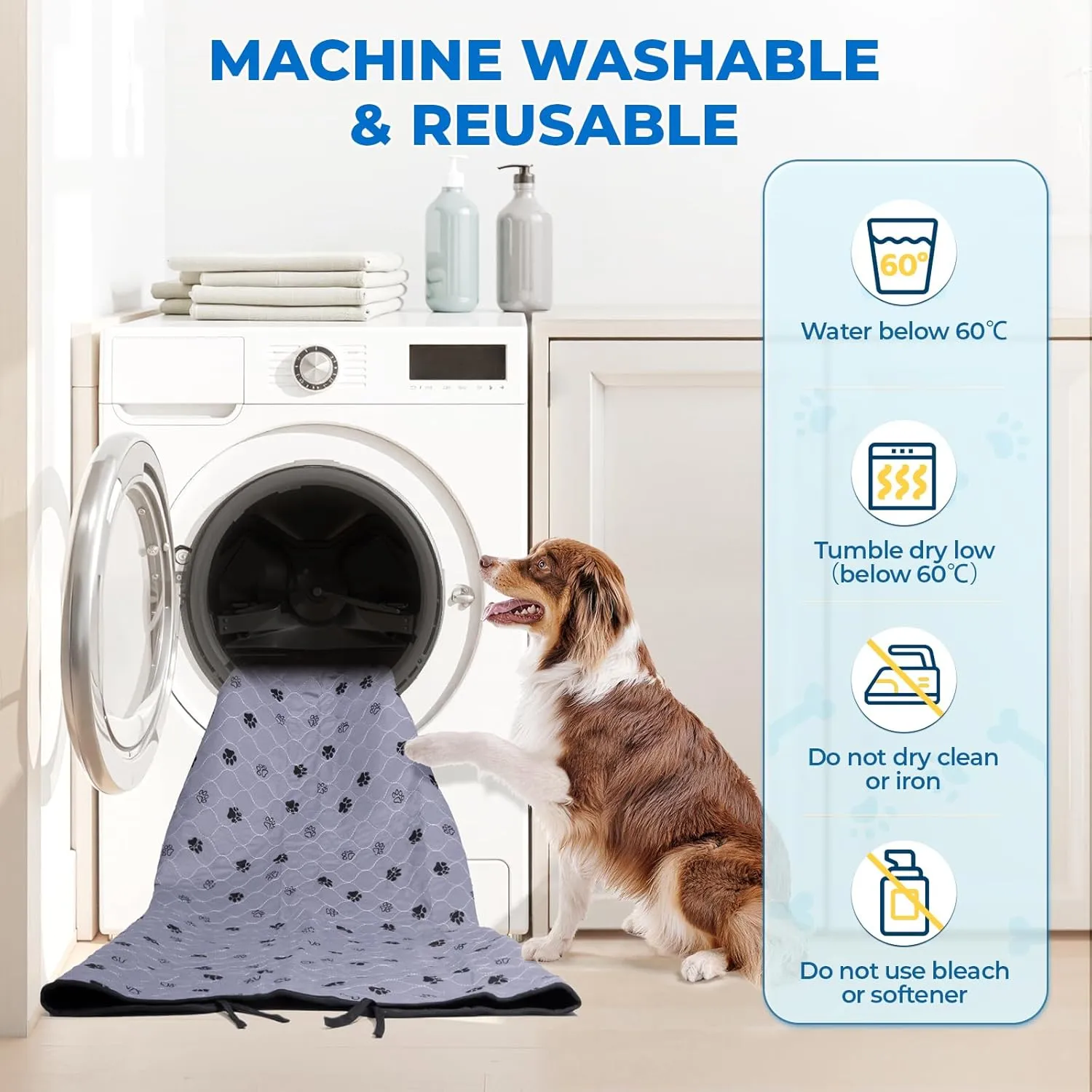 Fostanfly Washable Pee Pads for Dogs, 2 Pack Reusable Super Absorbent Potty Pads, Non-Slip and Leak-Proof 54"x54" for Whelping, Extra Large Potty Buddy Washable for Puppy