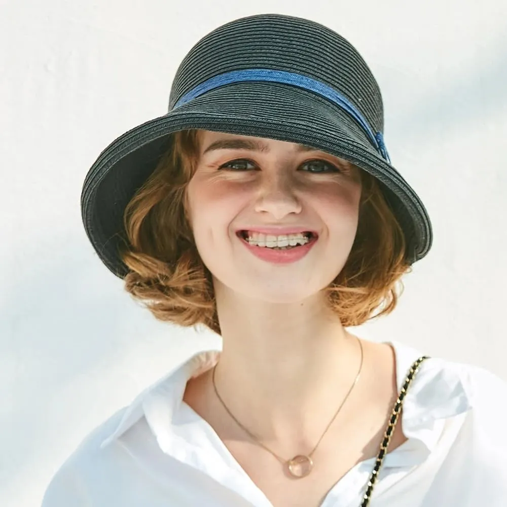 French Straw Bonnet Cap for Women Victorian Sun Hats Chin Strap Foldable Summer Bucket Hat Beach Sun Hat Fedoras