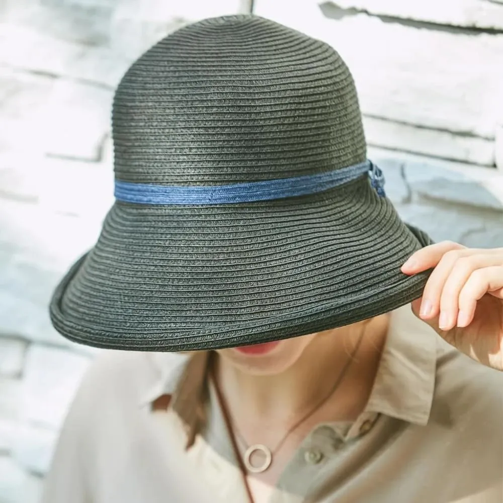 French Straw Bonnet Cap for Women Victorian Sun Hats Chin Strap Foldable Summer Bucket Hat Beach Sun Hat Fedoras