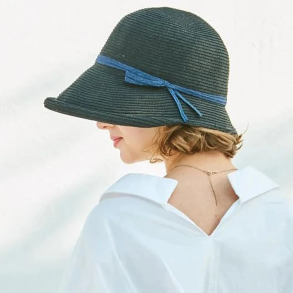 French Straw Bonnet Cap for Women Victorian Sun Hats Chin Strap Foldable Summer Bucket Hat Beach Sun Hat Fedoras