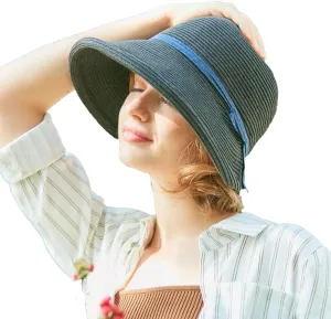 French Straw Bonnet Cap for Women Victorian Sun Hats Chin Strap Foldable Summer Bucket Hat Beach Sun Hat Fedoras
