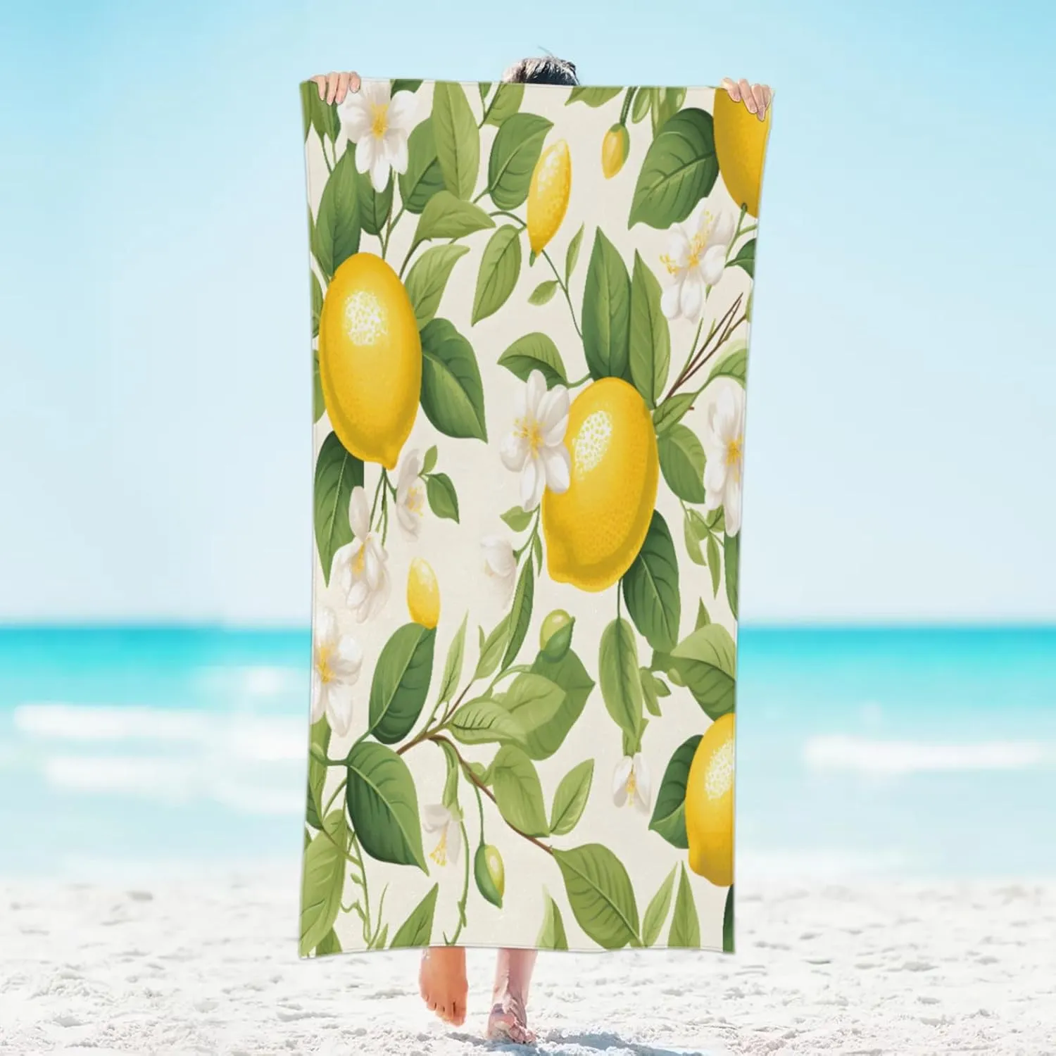 Fresh Fruit Lemons Beach Towel Quick Dry Super Absorbent Microfiber Polyester Lightweight Sandproof Towel for Pool Yoga Travel 31x61 Inch