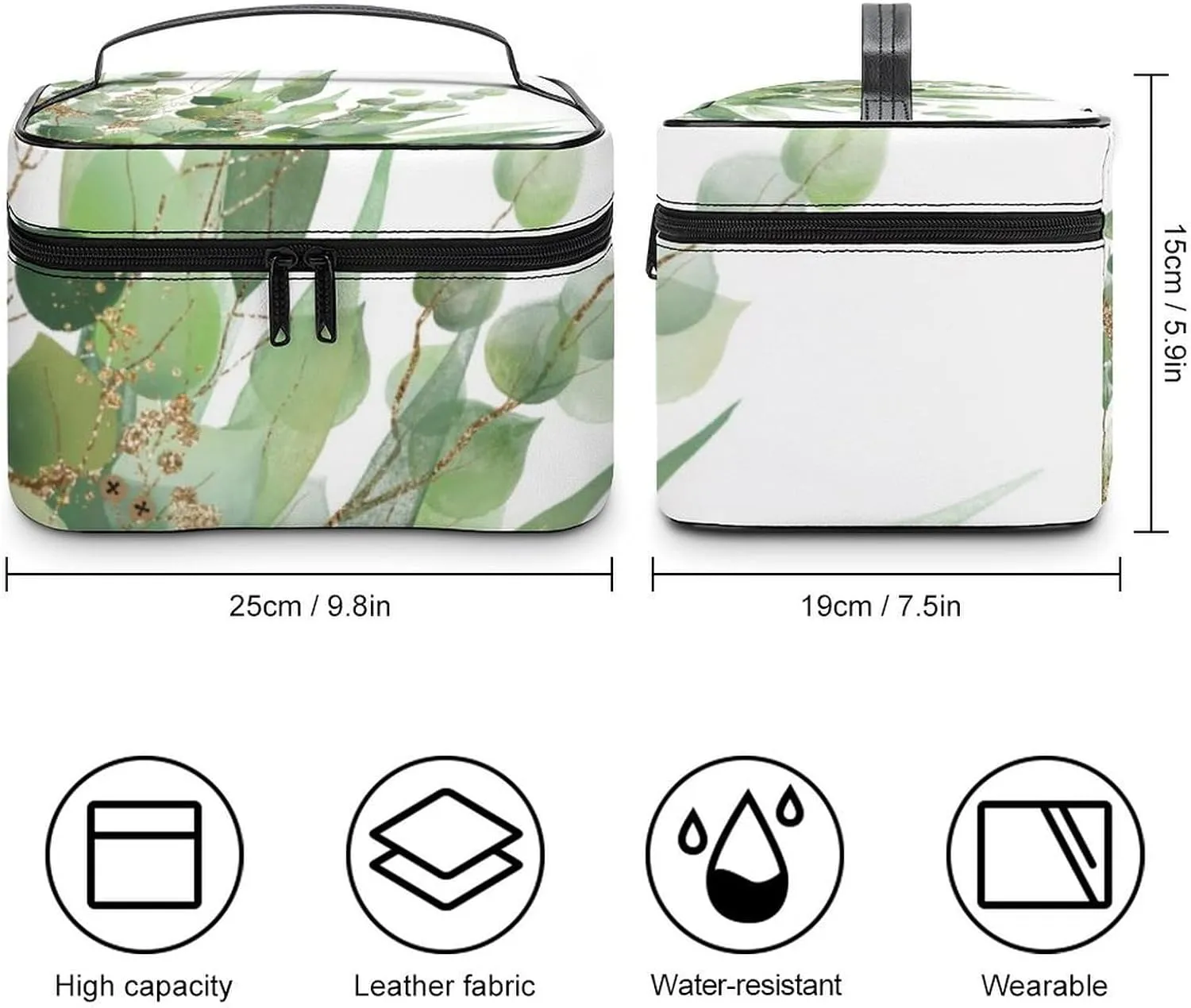 Fresh Sage Green White Convenient Makeup Bag with Large Capacity, Scratch Resistant And Stain Resistant
