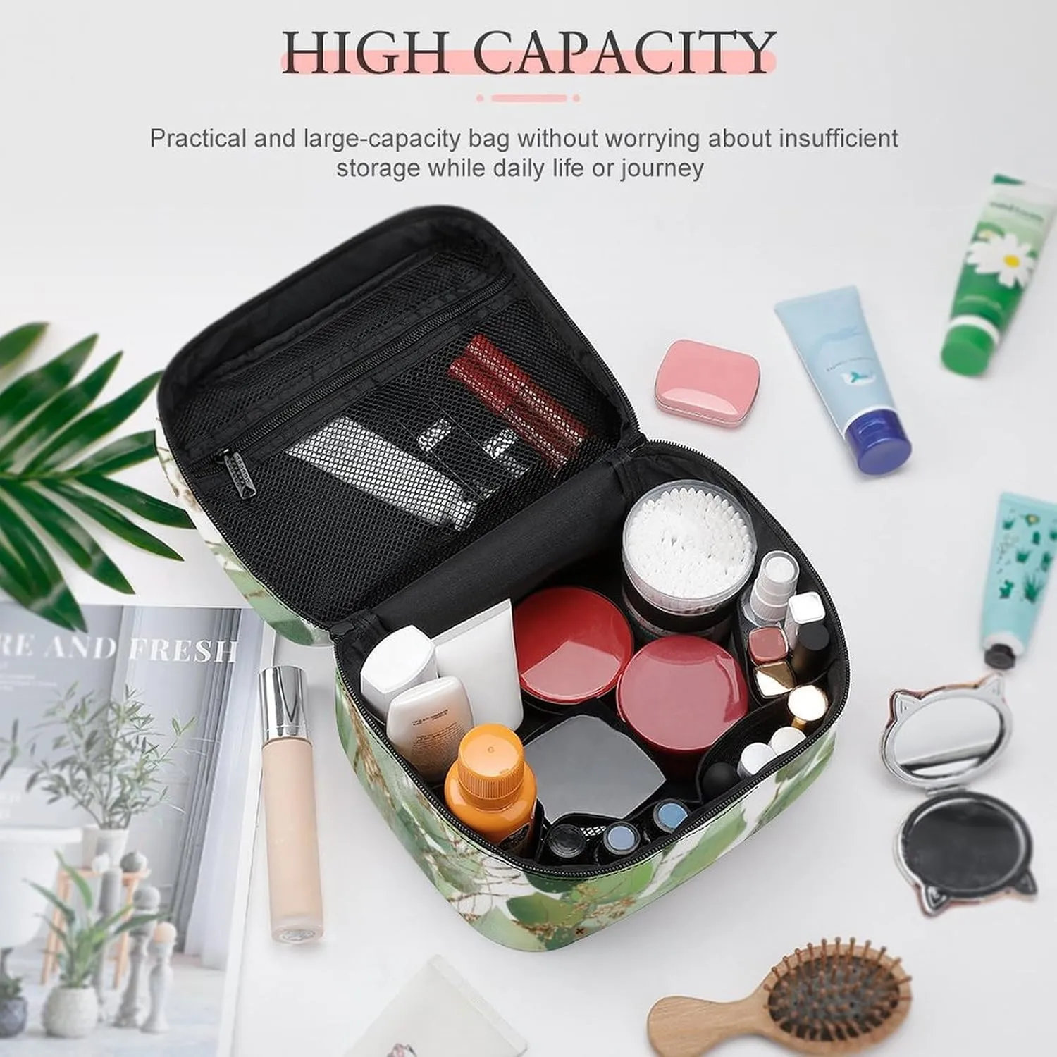 Fresh Sage Green White Convenient Makeup Bag with Large Capacity, Scratch Resistant And Stain Resistant