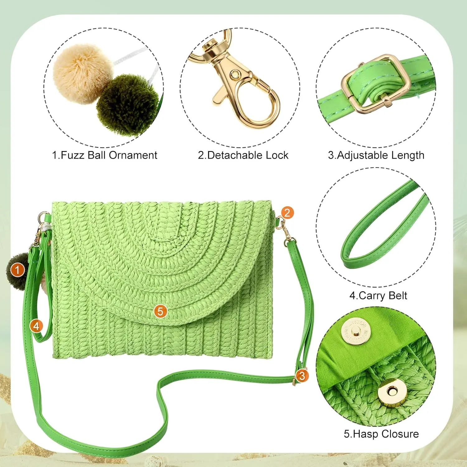 Frienda Straw Shoulder Bag Women Straw Clutch Crossbody Wallet