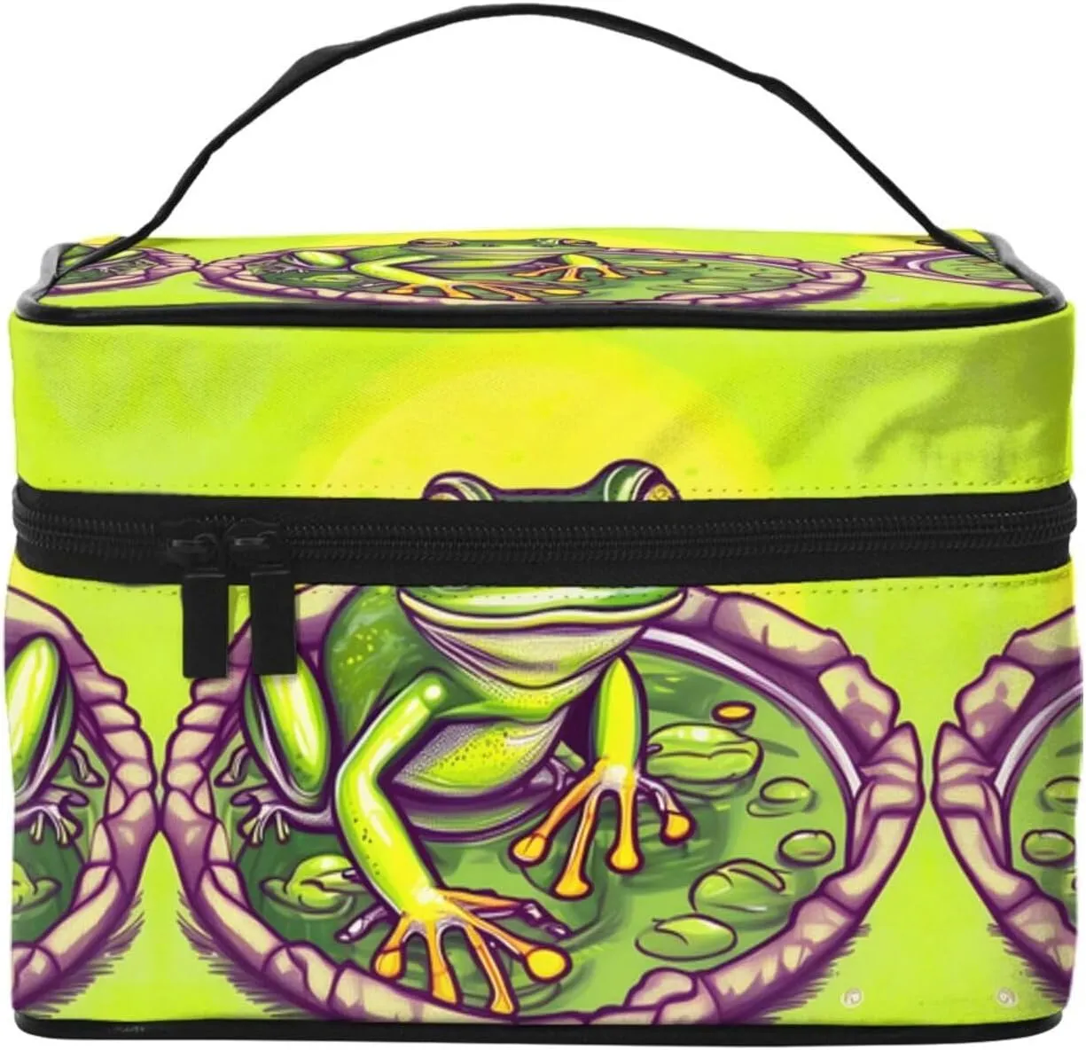 Frog in a pond Women's travel cosmetic bag, (9x6.5x6.2 inches) portable large capacity cosmetic bag, large cosmetic bag storage bag for girls