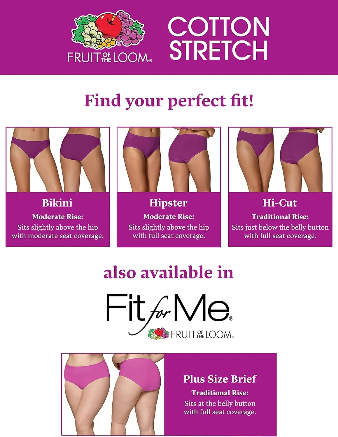 Fruit of the Loom Women's Eversoft Cotton Hipster Underwear, Tag Free & Breathable, Available in Plus Size