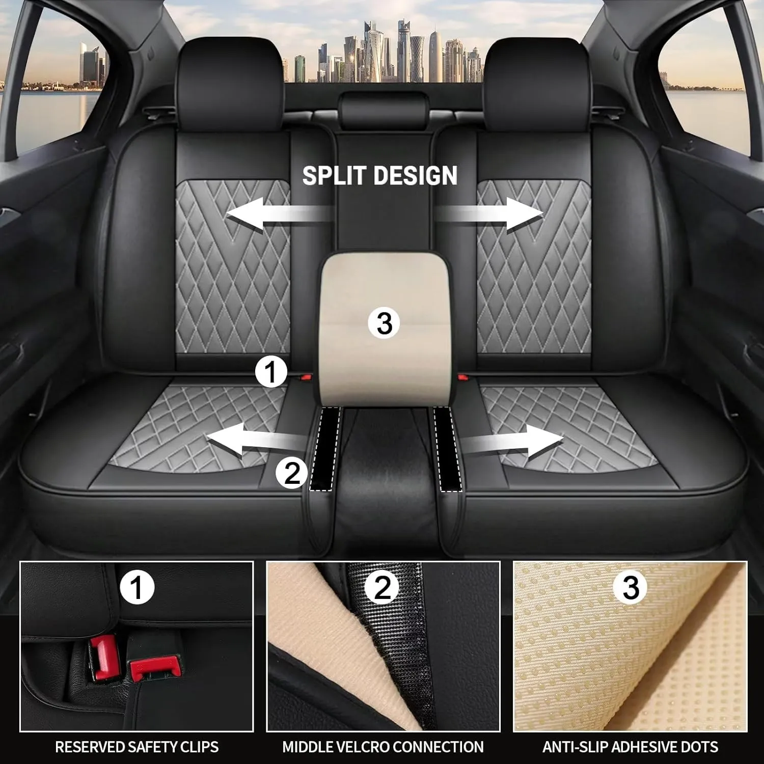 Full Set Car Seat Covers Fit for Volkswagen Taos 2022-2025 Faux Leather Seat Cushion 2 Rows 5 Seats Waterproof Anti-Slip Automotive Interior Accessories (Black & Grey)