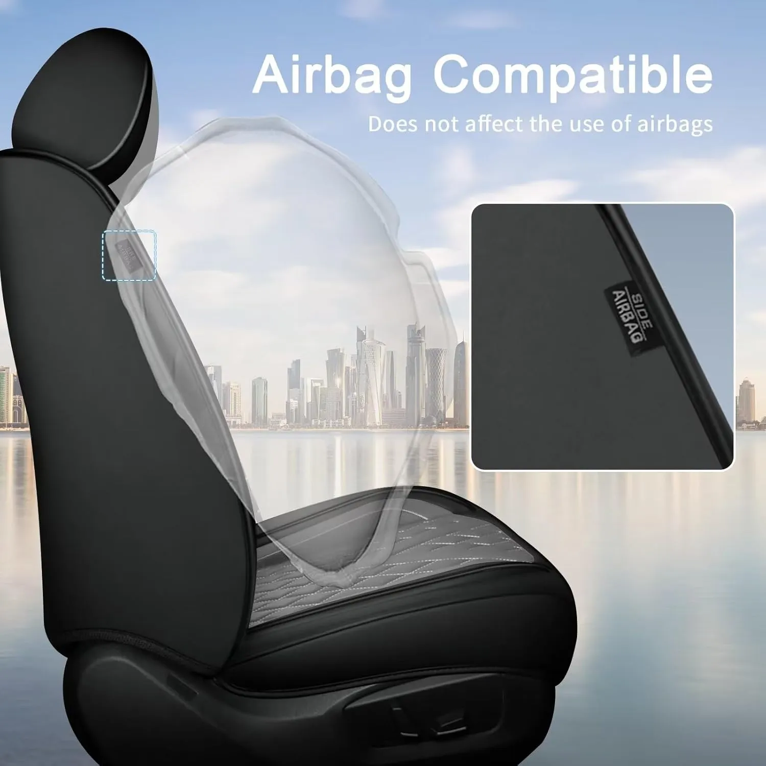 Full Set Car Seat Covers Fit for Volkswagen Taos 2022-2025 Faux Leather Seat Cushion 2 Rows 5 Seats Waterproof Anti-Slip Automotive Interior Accessories (Black & Grey)