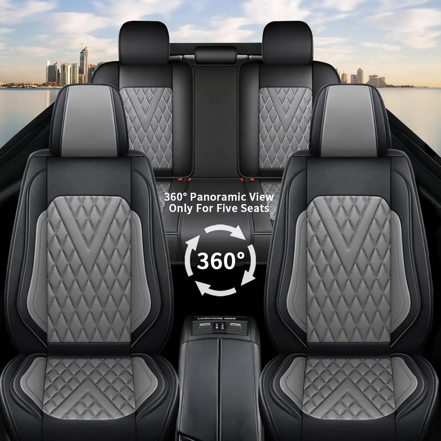 Full Set Car Seat Covers Fit for Volkswagen Taos 2022-2025 Faux Leather Seat Cushion 2 Rows 5 Seats Waterproof Anti-Slip Automotive Interior Accessories (Black & Grey)