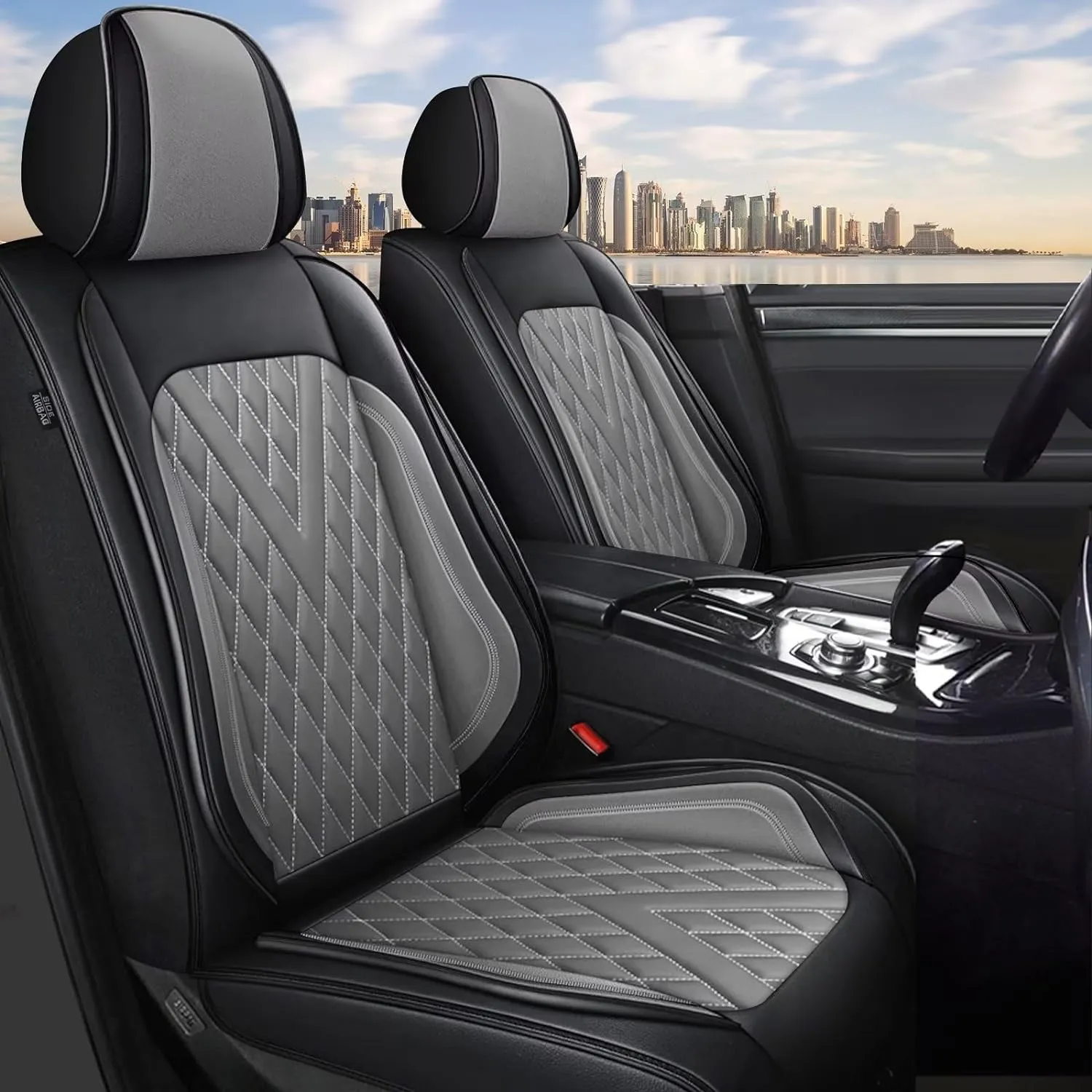 Full Set Car Seat Covers Fit for Volkswagen Taos 2022-2025 Faux Leather Seat Cushion 2 Rows 5 Seats Waterproof Anti-Slip Automotive Interior Accessories (Black & Grey)