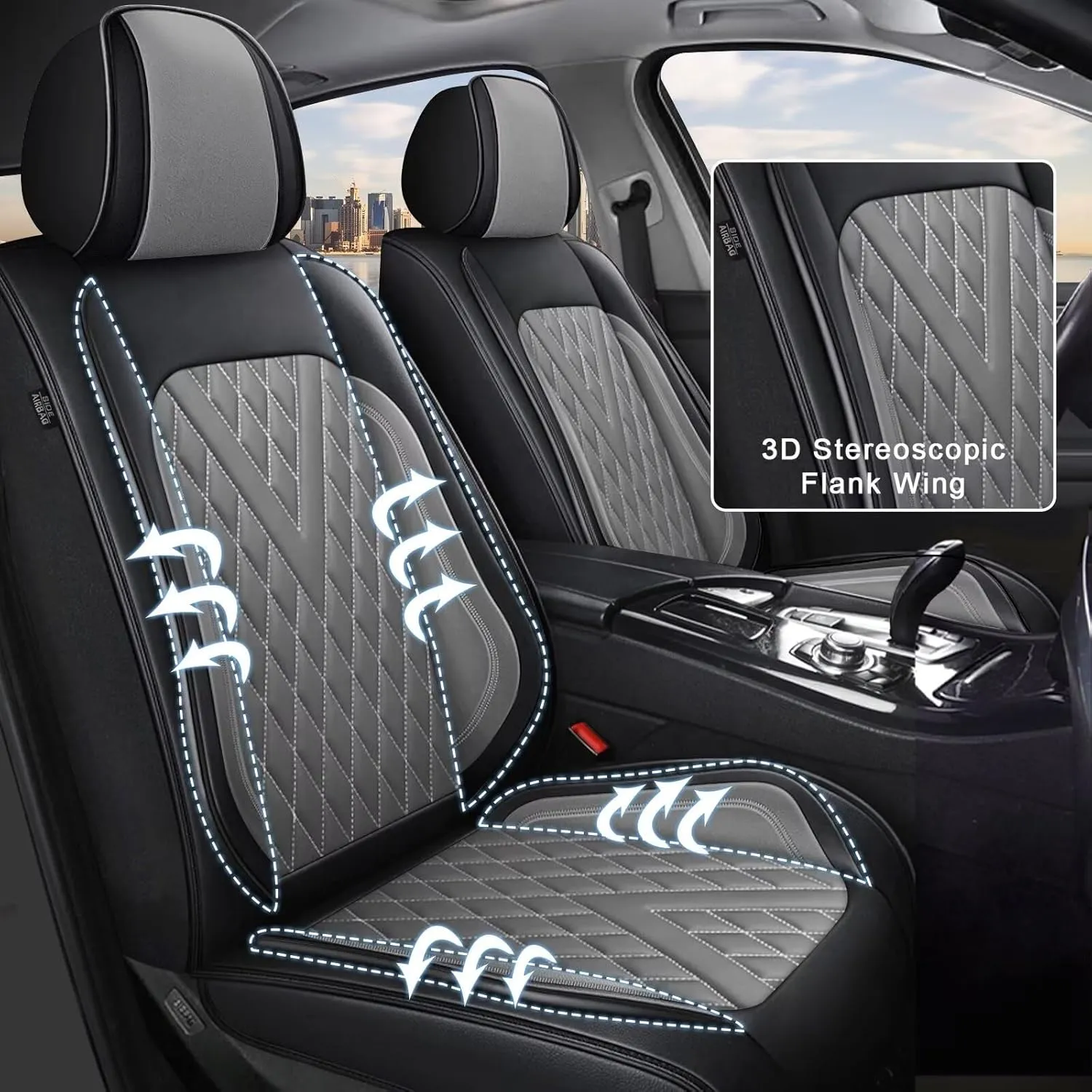 Full Set Car Seat Covers Fit for Volkswagen Taos 2022-2025 Faux Leather Seat Cushion 2 Rows 5 Seats Waterproof Anti-Slip Automotive Interior Accessories (Black & Grey)