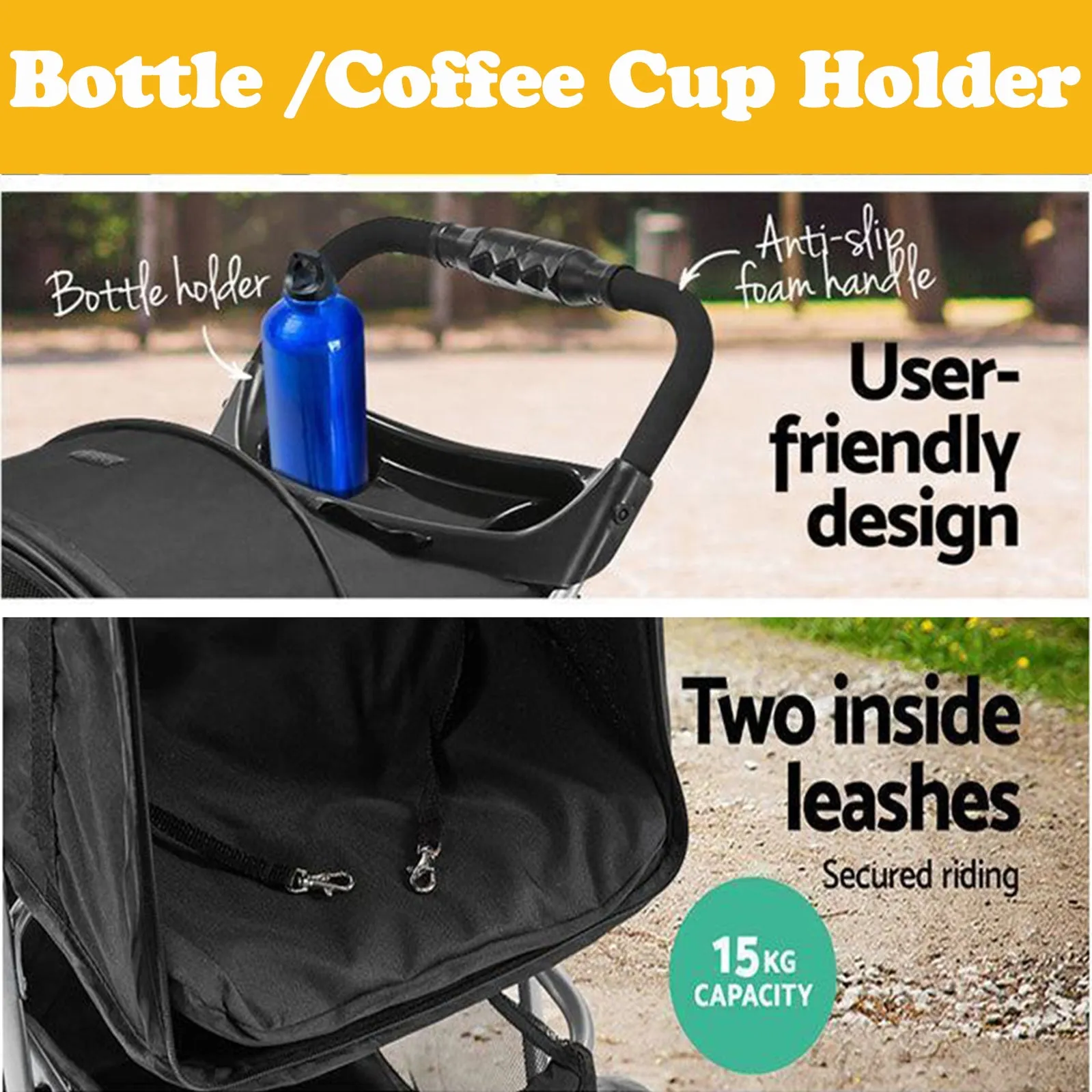 Furbulous Pet Stroller 4 Wheel Foldable Dog Pram Large Cat Travel Carrier - Grey