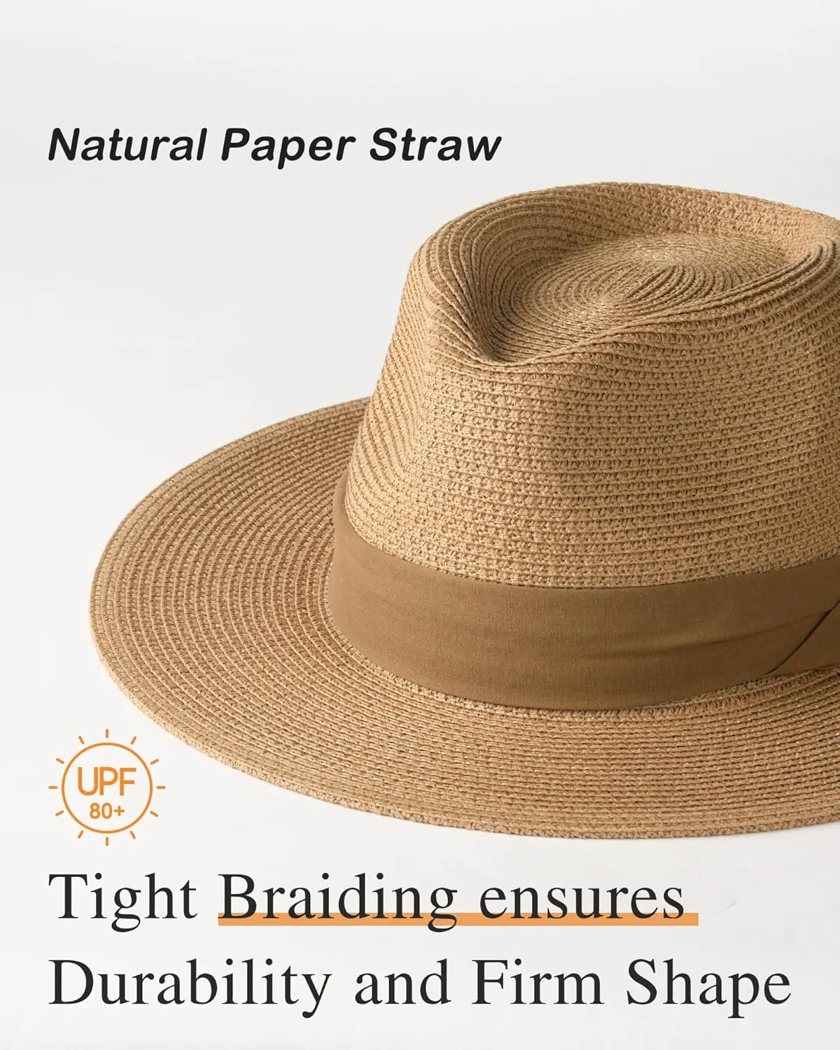 FURTALK Panama Hat Sun Hats for Women Men Wide Brim Fedora Straw Beach Hat UV UPF 80 