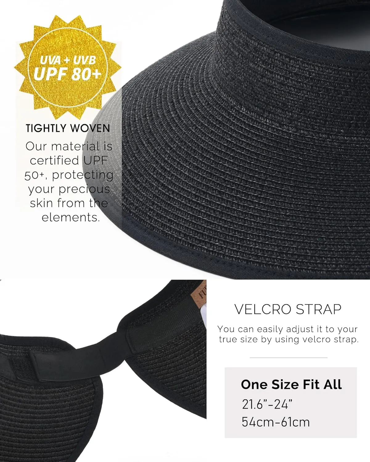FURTALK Sun Hats for Women Wide Brim Beach Hat Straw Visor Ponytail Summer UV Packable Foldable Beach Vacation Essentials