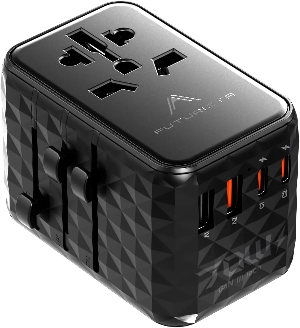 Futurizta Tech TravlMate 70W GaN Universal Travel Adapter, 2500W, Global Plug Compatibility, 4-in-1 Design