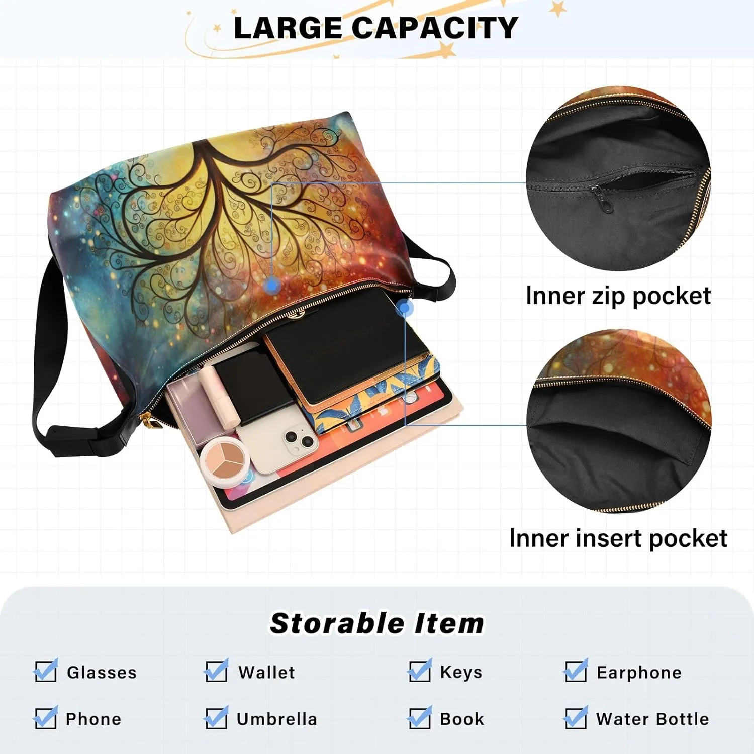 GAIGEO Old Map of the Tower and Palace Vegan Shoulder Bag, Leather Bag for Men Shoulder Bag, Crossbody Large Leather Bag