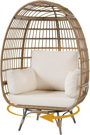 GAOMON 360 Swivel Wicker Egg Chair, Indoor Outdoor Rattan Lounge Chairs with Cushions for Indoor Living Room Bedroom Outside Patio Backyard Balcony