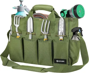 Garden Tool Bag, Gardening Tote Bag with Multi-pockets, Long Adjustable Strap Electrician Tool Bags for Men Women, Wear-Resistant Multi-Purpose Tool Bag Organizer, 14 Inch, Dark Green