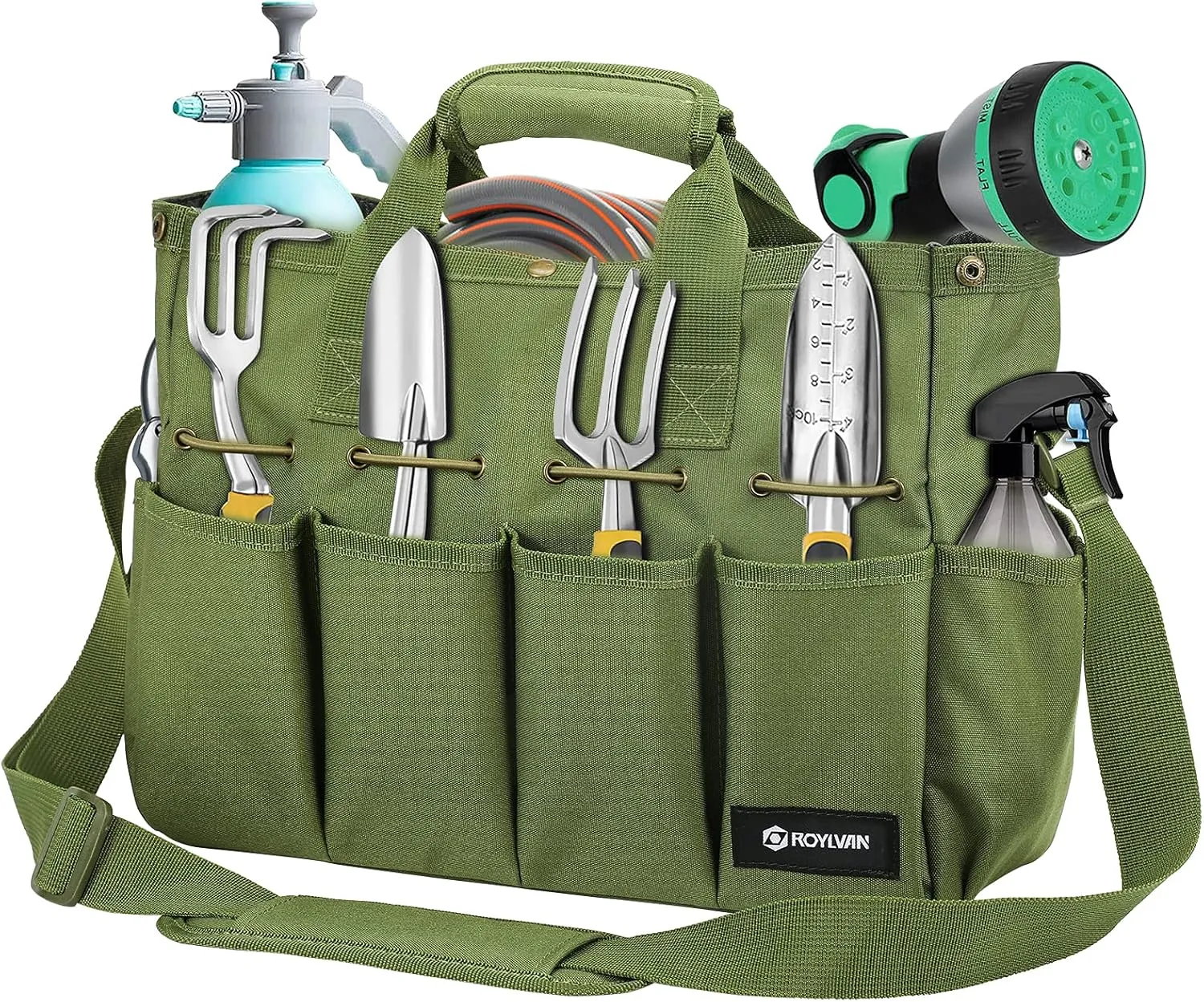 Garden Tool Bag, Gardening Tote Bag with Multi-pockets, Long Adjustable Strap Electrician Tool Bags for Men Women, Wear-Resistant Multi-Purpose Tool Bag Organizer, 14 Inch, Dark Green