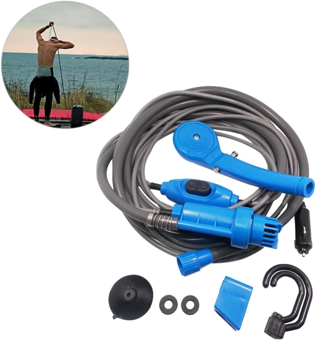 Gatuida Portable Shower for Camping 12v Outdoor Shower Kit Car Charger Hose and Sucker Ideal for Travel
