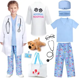 G.C Kids Veterinarian Costume Toddler Doctor Kit Scrubs Doctor Vet Costume Play Set Boys Girls Halloween Dress Up Career Day
