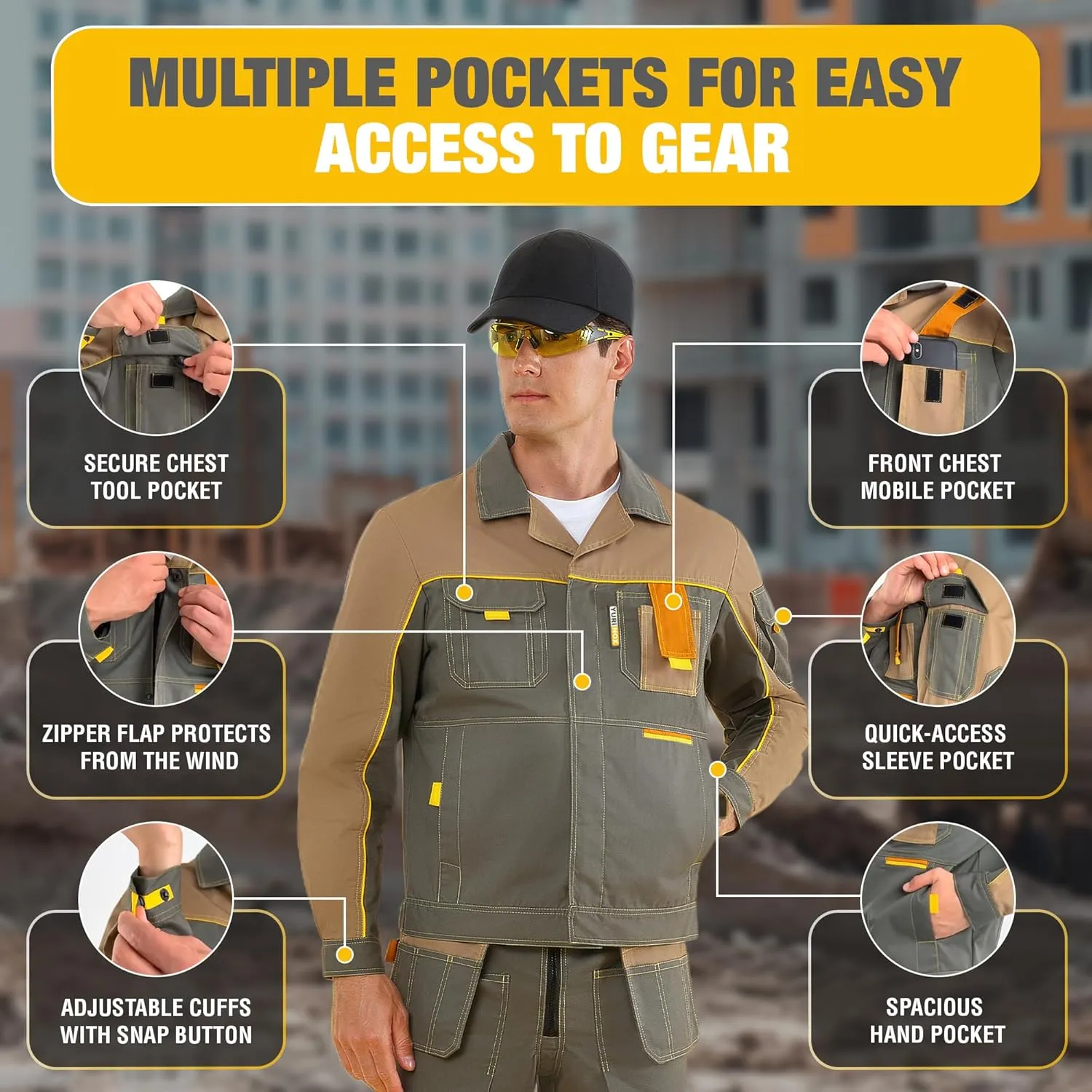 Genesis Men's Relaxed Fit Jacket Workwear with Convenient Tool Pockets