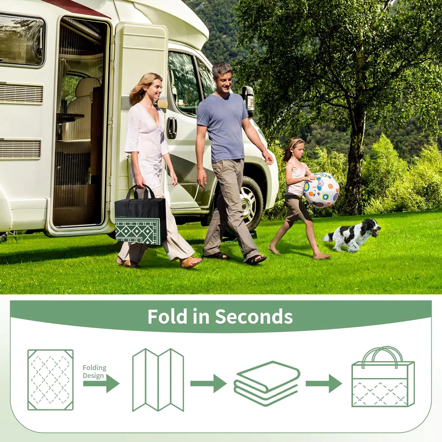 GENIMO Outdoor Rug Waterproof 6'x9' for Patio, Foldable Reversible Plastic Straw Carpet for Travel Trailers, Outside Area Mat for Rv, Deck, Picnic, Porch, Camper, Balcony, Beach, Green & Yellow