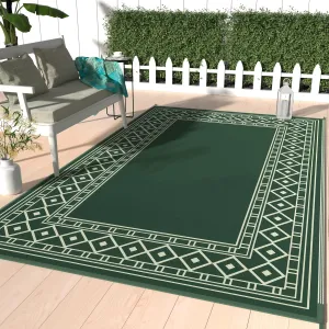 GENIMO Outdoor Rug Waterproof 6'x9' for Patio, Foldable Reversible Plastic Straw Carpet for Travel Trailers, Outside Area Mat for Rv, Deck, Picnic, Porch, Camper, Balcony, Beach, Green & Yellow
