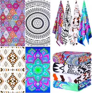 Genovega 4 Packs Oversized Beach Towel Set, 36 x 72 in XL Extra Large Big Soft Clearance Pool Swim Travel Towels Blanket for Adult Women Men Accessories Essentials Purple White Vortex