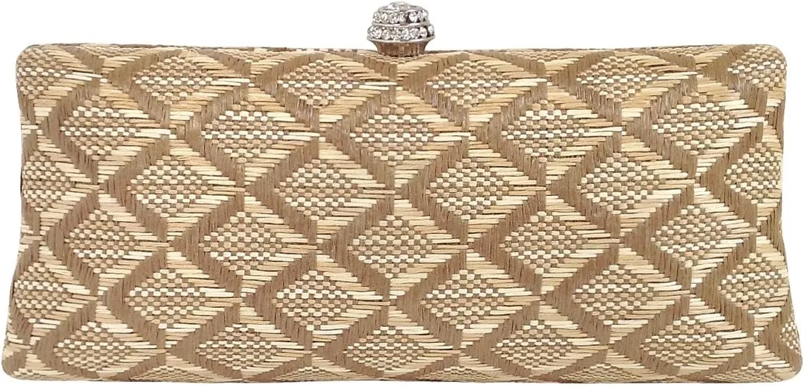 Geometric Patterned Raffia Straw Box Clutch