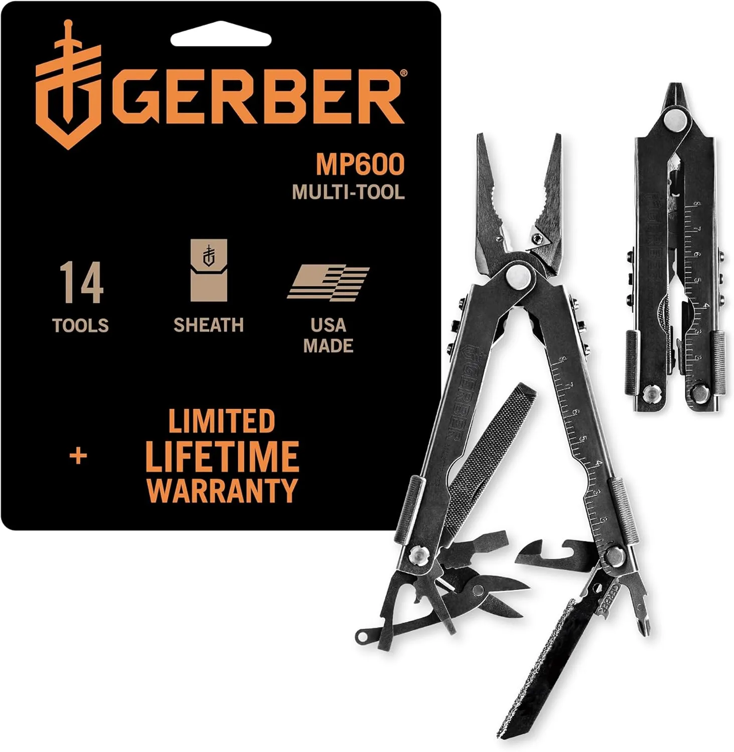 Gerber Gear Gear Multi-Plier 600 - 14-in-1 Bladeless Multipurpose Tool with Screwdriver, Needlenose Pliers, Can Opener, Wire Cutter & More - Survival Tools