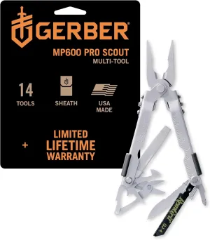 Gerber Gear MP600 Pro Scout Multi-Plier - Multitool with 15 Tools, Including Needlenose Pliers - Premium Multipurpose Tool - 07563N