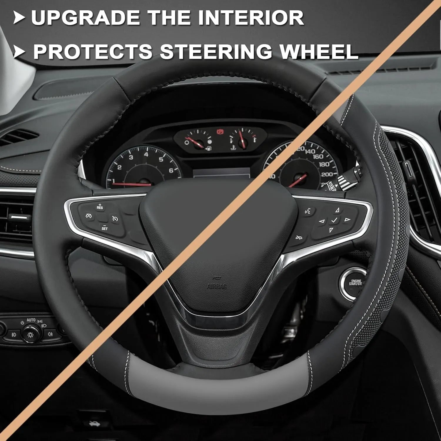 GIANT PANDA Car Steering Wheel Cover Customized for Chevy, Black and Gray