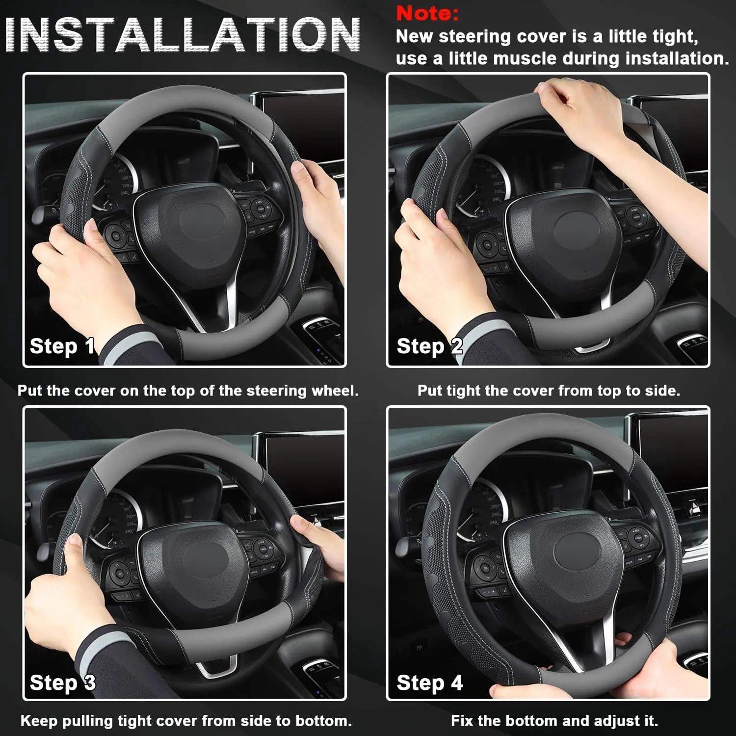 GIANT PANDA Car Steering Wheel Cover Customized for Chevy, Black and Gray