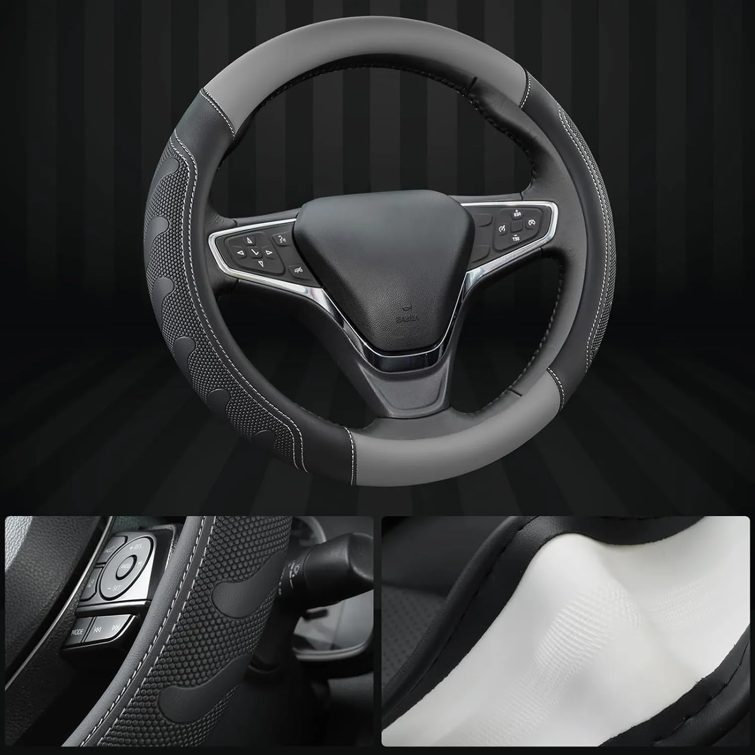 GIANT PANDA Car Steering Wheel Cover Customized for Chevy, Black and Gray