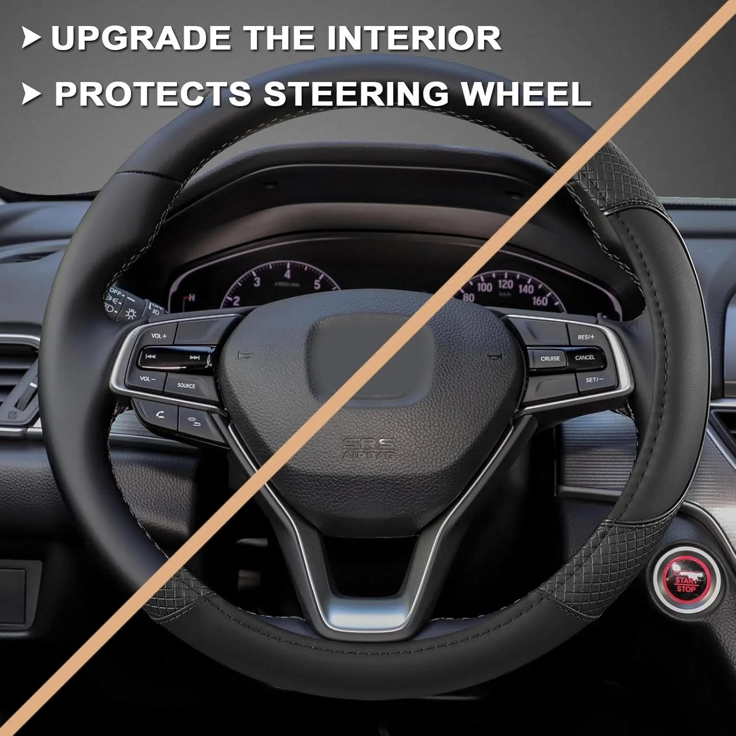 GIANT PANDA Steering Wheel Cover for Honda Civic(2006-2015),CR-Z, Insight, S2000 (Black-Small Size)