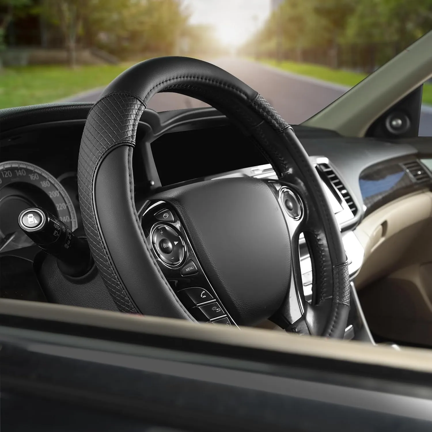GIANT PANDA Steering Wheel Cover for Honda Civic(2006-2015),CR-Z, Insight, S2000 (Black-Small Size)