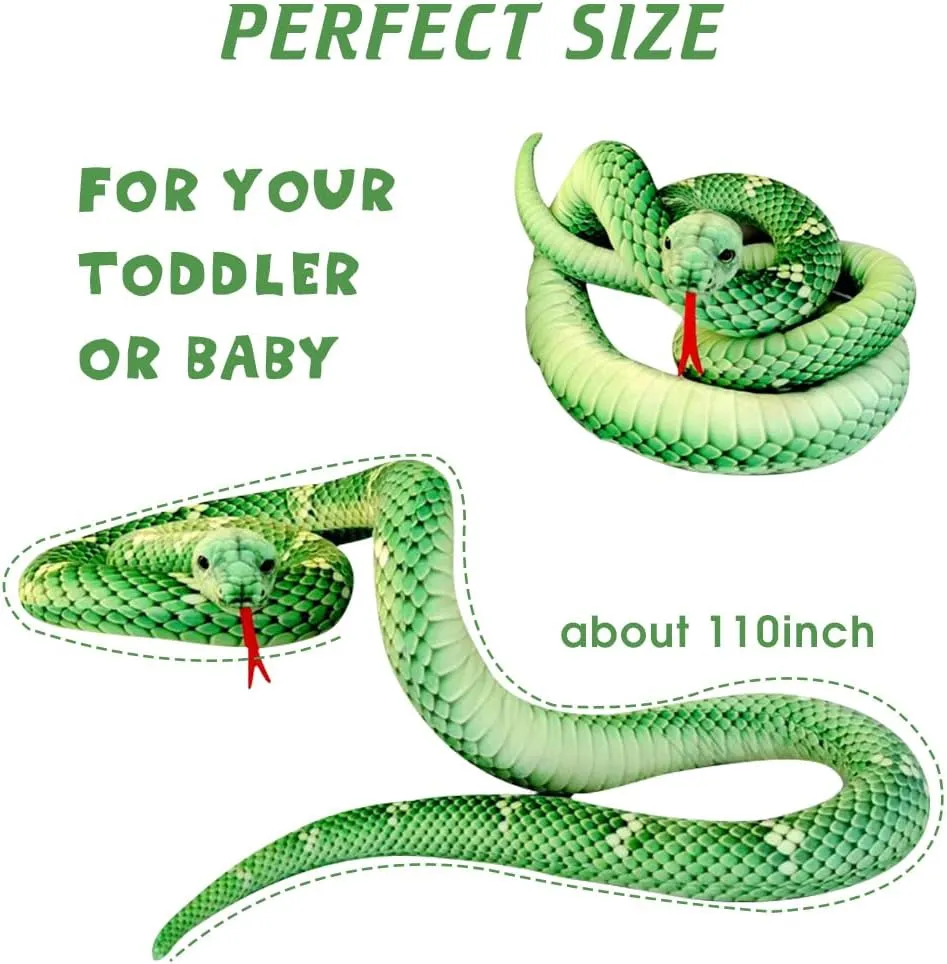 Giant Snake Plush - Large Realistic Stuffed Snake Lifelike Toy for Halloween, Birthday Party, Prank Props