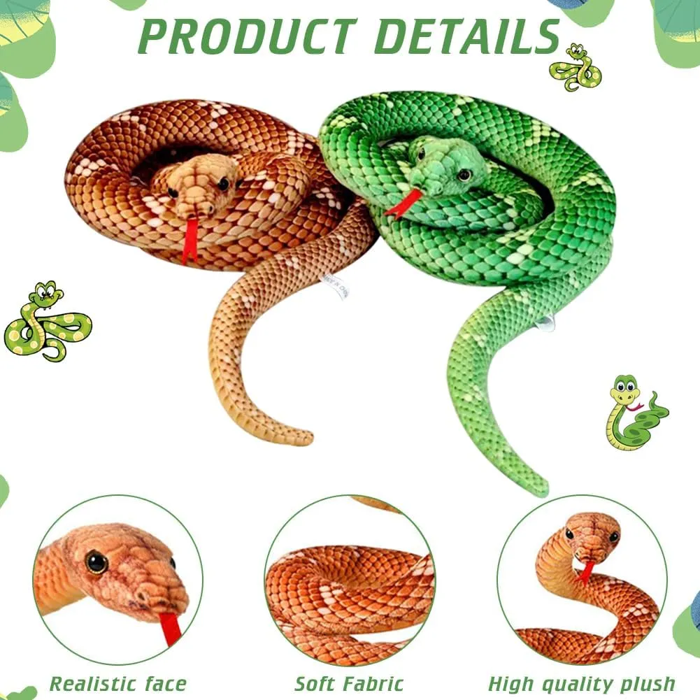 Giant Snake Plush - Large Realistic Stuffed Snake Lifelike Toy for Halloween, Birthday Party, Prank Props