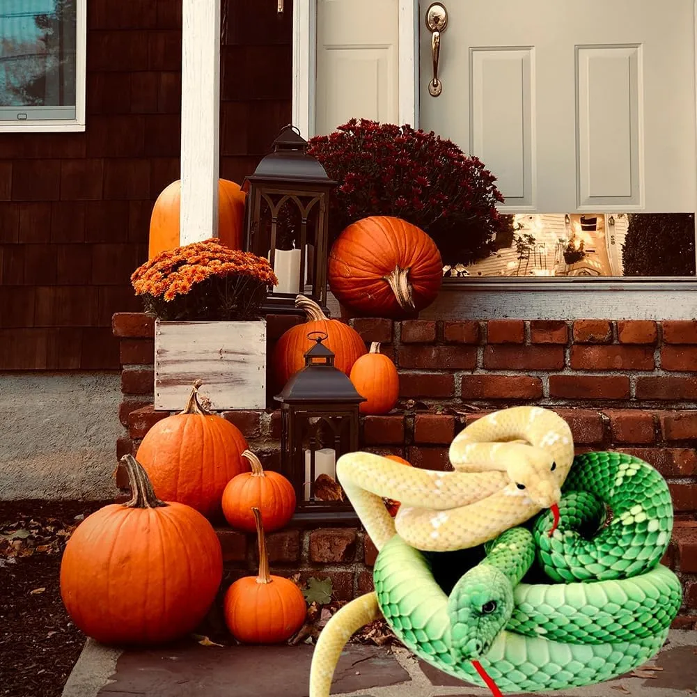 Giant Snake Plush - Large Realistic Stuffed Snake Lifelike Toy for Halloween, Birthday Party, Prank Props